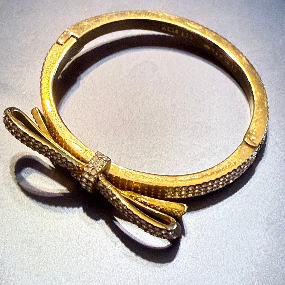 Kate Spade Crystal Bow Gold Tone Hinged Bracelet - Picture 4 of 9
